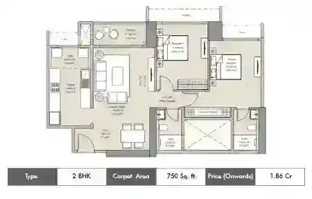 2 BHK-750 SqFt