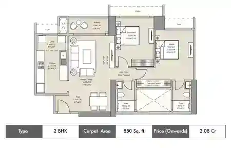 2 BHK-850 SqFt