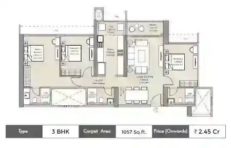 3 BHK-1057 SqFt